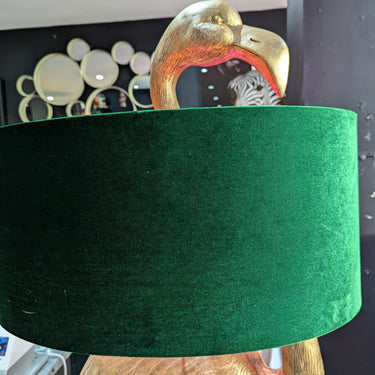 GOLD FLAMINGO FLOOR LAMP WITH GREEN VELVET SHADE