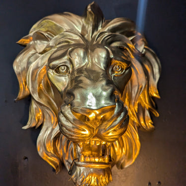 Large Gold Roaring Lion Wall Head