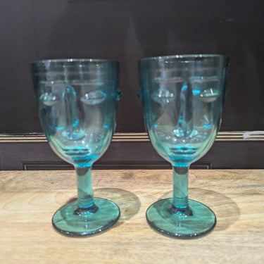 Teal Deco Face Wine Glasses