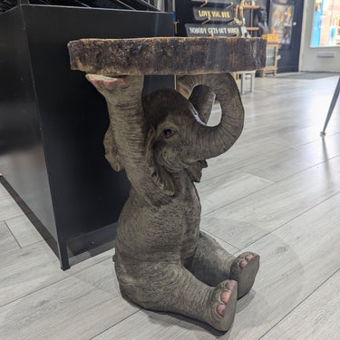 Elephant Holding Trunk Slice Side Table