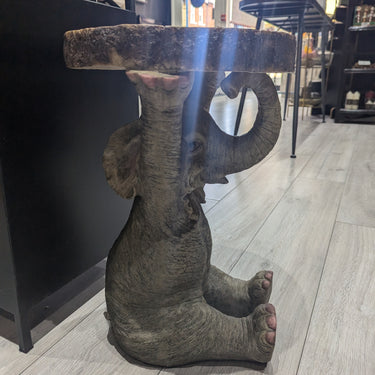 Elephant Holding Trunk Slice Side Table