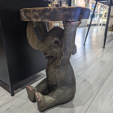 Elephant Holding Trunk Slice Side Table