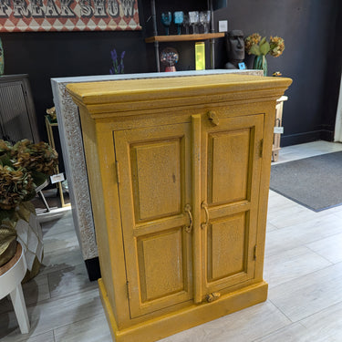 Hand Painted Yellow Crack Finish 2 Door Cabinet
