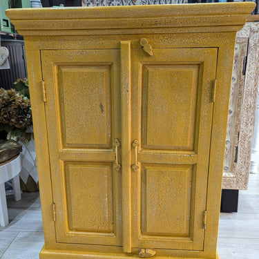 Hand Painted Yellow Crack Finish 2 Door Cabinet