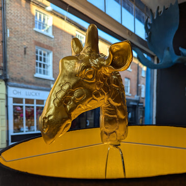 Antique Gold Giraffe Floor Lamp With Black Shade