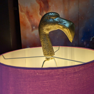 GOLD FLAMINGO TABLE LAMP WITH PINK & WHITE SHADE