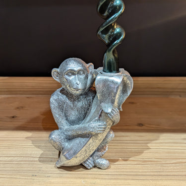 Silver Monkey With Banana Candle Holder
