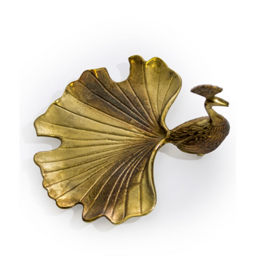 GOLD PEACOCK TRINKET DISH / PLATTER