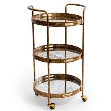 GOLD DRINKS TROLLEY W/ MIRRORED SERVING TRAYS