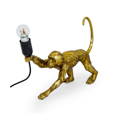 ANTIQUE GOLD CRAWLING MONKEY TABLE LAMP