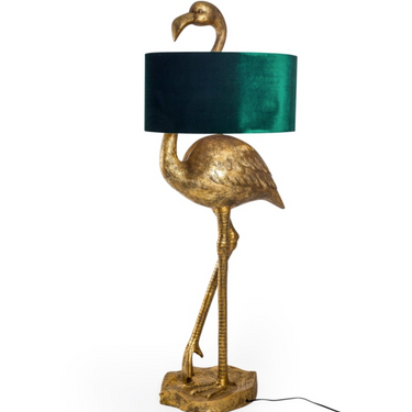 GOLD FLAMINGO FLOOR LAMP WITH GREEN VELVET SHADE