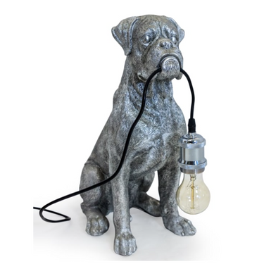 Silver Sitting Boxer Dog Table Lamp