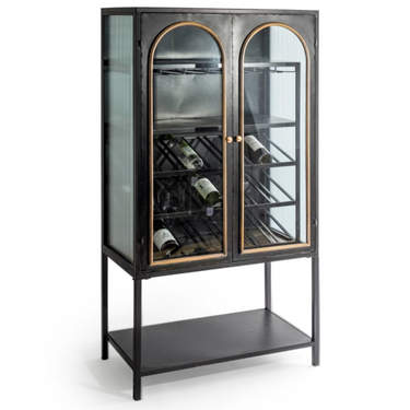 BLACK AND ANTIQUE GOLD "ORWELL" WINE STORAGE CABINET
