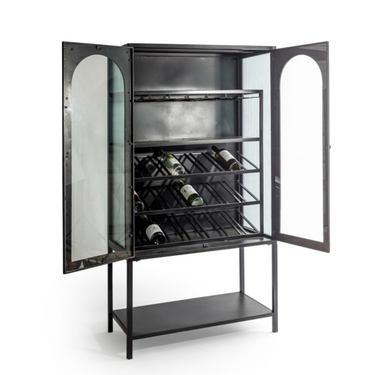 BLACK AND ANTIQUE GOLD "ORWELL" WINE STORAGE CABINET