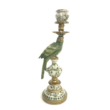 Ornate Green/White Parrot Candle Holder