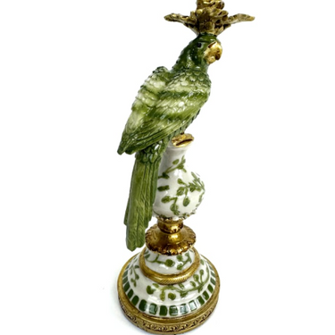 Ornate Green/White Parrot Candle Holder