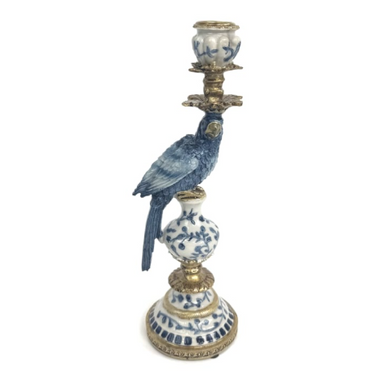 Ornate Blue/White Parrot Candle Holder
