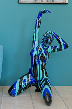 Amorous Large Black and Blue Yoga Lady Sculpture