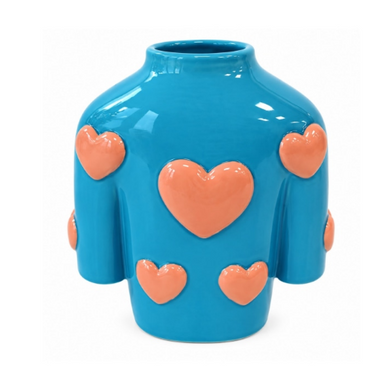 Blue Jumper With Pink Hearts Ceramic Vase
