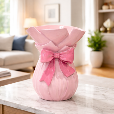 Large Ceramic Bow-Tied Bouquet Vase