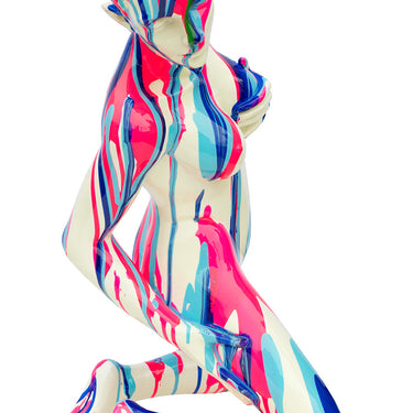 Amorous Pink and Blue Kneeling Yoga Lady Sculpture