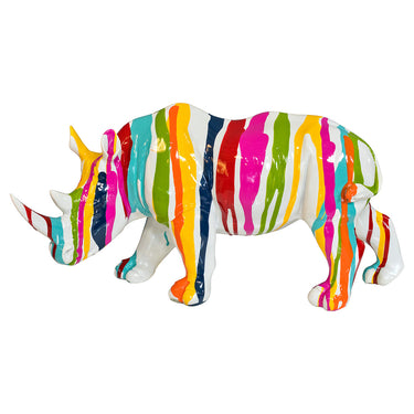 Painted White Rhino Statuette