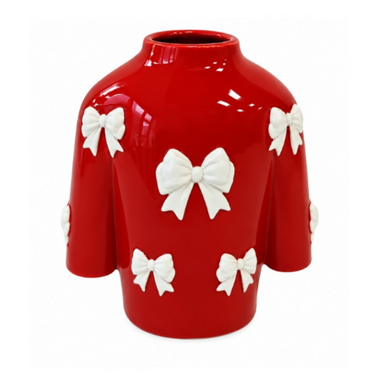 Red Jumper With White Bows Ceramic Vase