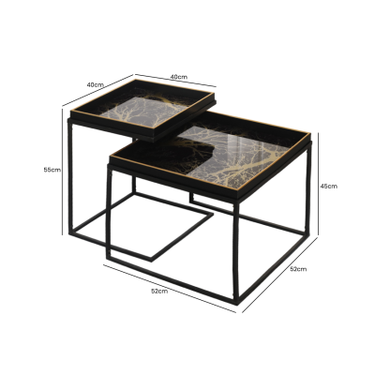 Set of 2 Black and Gold Nesting Tables