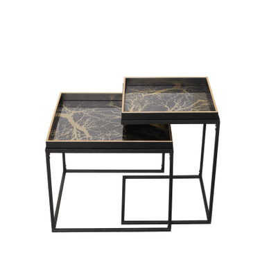Set of 2 Black and Gold Nesting Tables