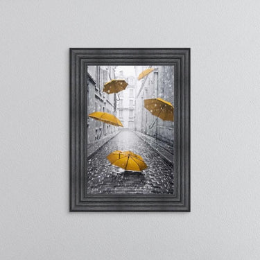 Yellow Umbrellas On The Street Framed Wall Art
