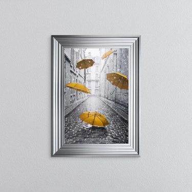 Yellow Umbrellas On The Street Framed Wall Art