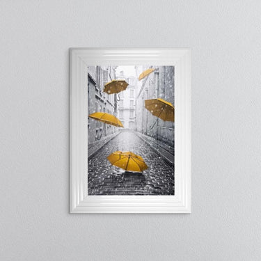 Yellow Umbrellas On The Street Framed Wall Art