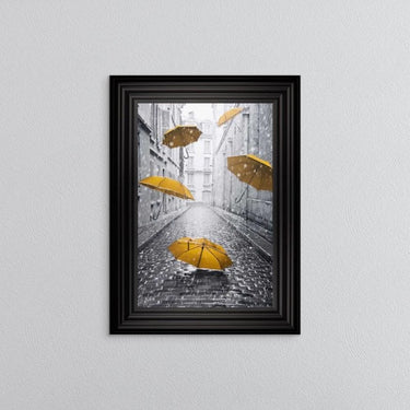 Yellow Umbrellas On The Street Framed Wall Art
